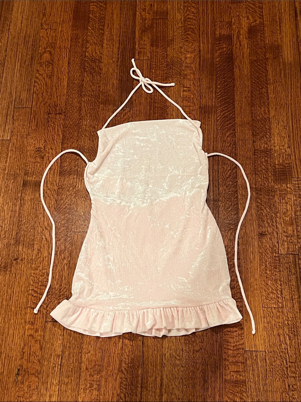 NWT Forever21 Pink Velvet Halter Backless Slip Dress with Ruffle Hem